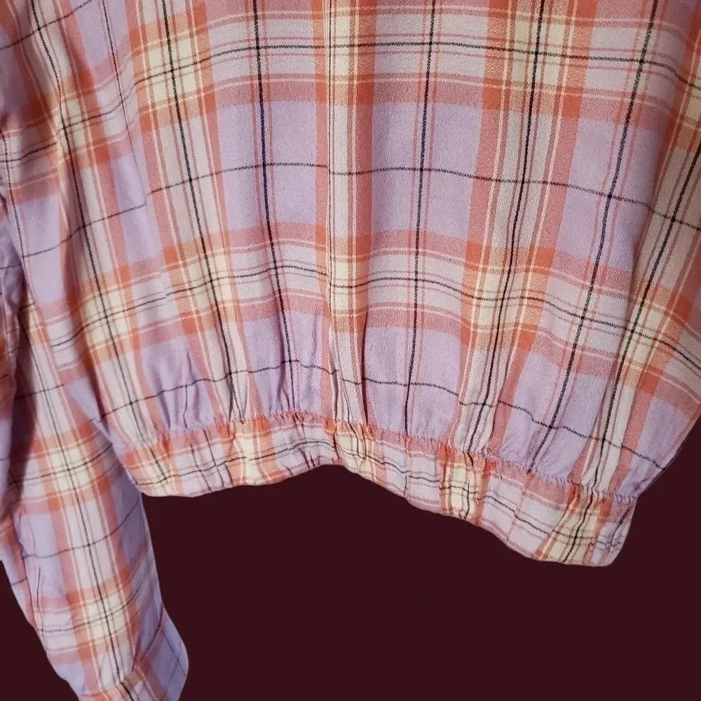 -E & M checked shirt sleeve to roll up size L lilac/pink - Picture 3 of 8
